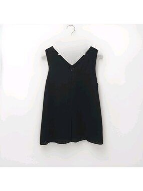 Theory Silk Lesay Tank Top M Black V-Neck Pleated Lined Sheer Minimalist Capsule